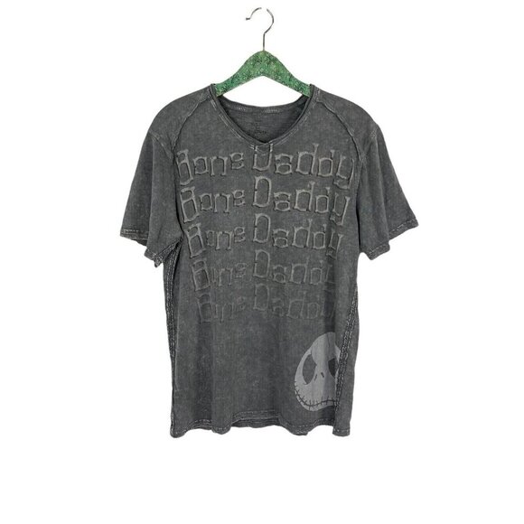 Nightmare Before Christmas Bone Daddy Graphic Tee Distressed Gothic V Neck L - Picture 1 of 5